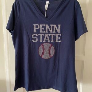 Rhinestone Penn State Baseball Navy Blue Relaxed V-neck Shirt